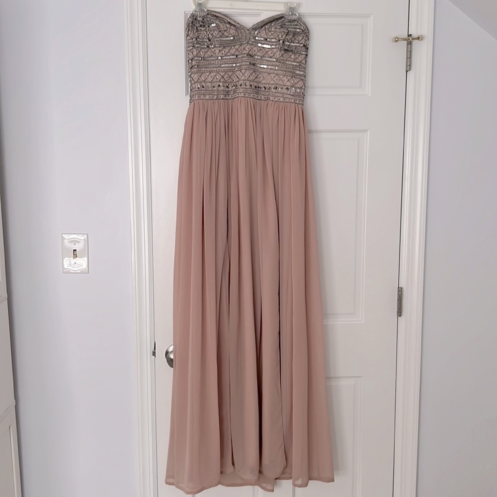 Aidan Mattox pink beaded chiffon gown size UK 14 prom dress